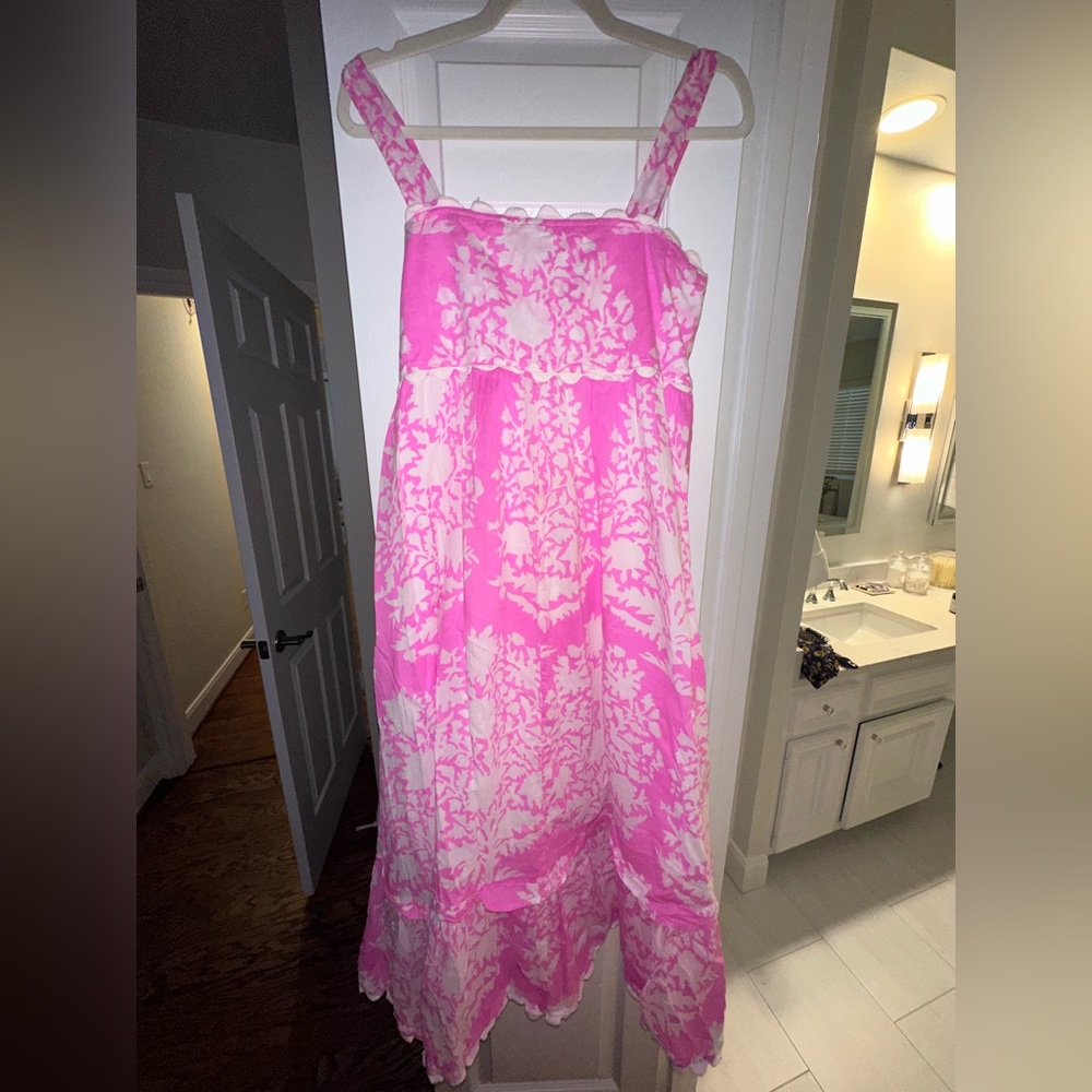 Juliet Dunn Palladio Print bow back dress in orchid